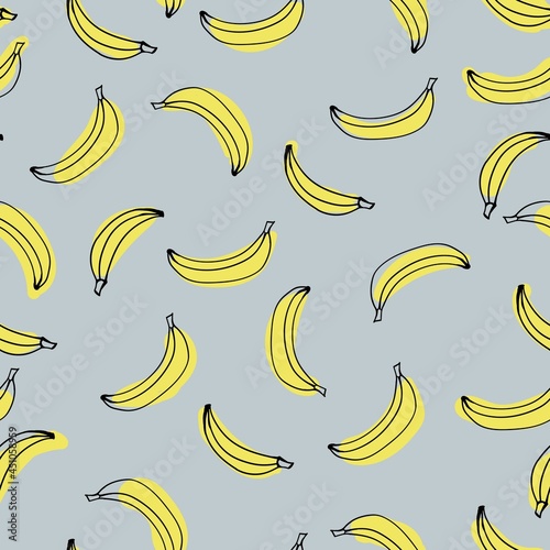 pattern vector hand-drawn bananas, stylized bananas on gray