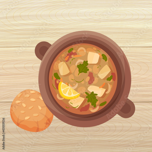 Food Served on Plates Top Viewed Vector.