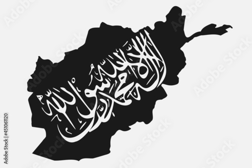 Taliban flag on afghanistan map. Vector illutration.