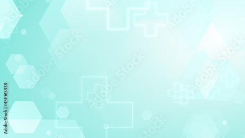 Abstract hexagon cross geometric blue green pattern medical background.