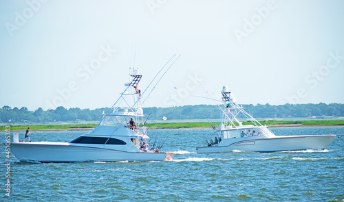 Sportfishing boats on Charleston harbor photo