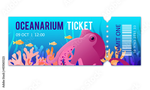 Oceanarium ticket. Admit one ticket. Template of oceanarium ticket