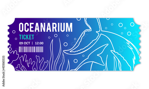 Oceanarium ticket. Admit one ticket. Template of oceanarium ticket