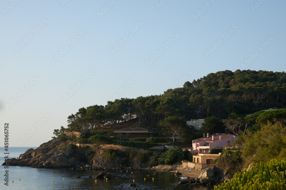 Morning landscape, sunrise over the river, sandy beach near the shore are boats. Morning landscape, sunrise over the river, sandy beach near the shore are boats.