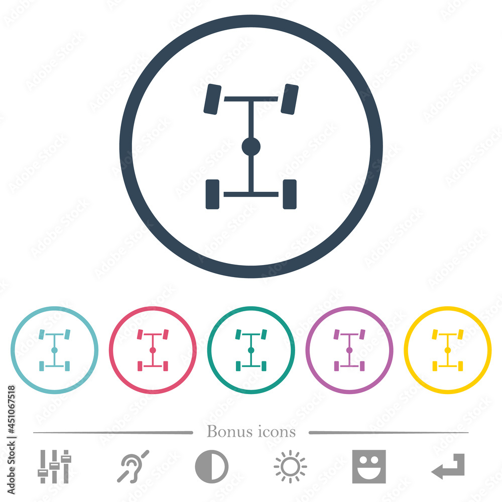 Central differential flat color icons in round outlines Central differential flat color icons in round outlines