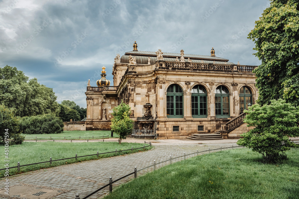 Dresden. View of the Zwinger in summer before a thunderstorm 
