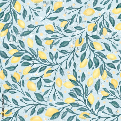 Lemon tree seamless pattern design for print on fabric, wrapping paper, scrapbooking