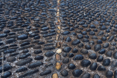 pebble path tile, traditional pavement from Madeira Island using basaltic rock handmade