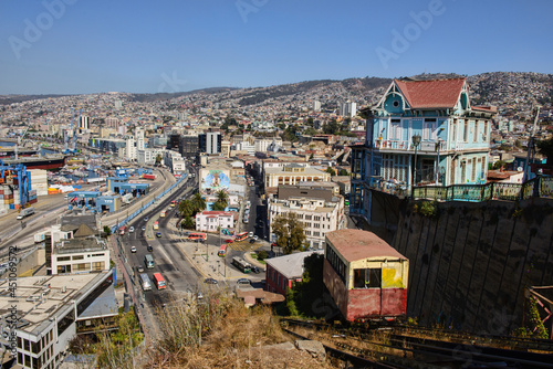 Colorful architecture and graffiti in UNESCO World Heritage Valparaiso, Chile