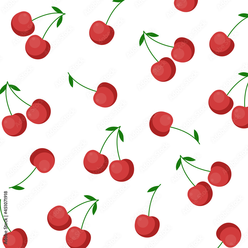 Seamless pattern with cherries on white background. Vector illustration
Seamless pattern with cherries on white background. Vector illustration