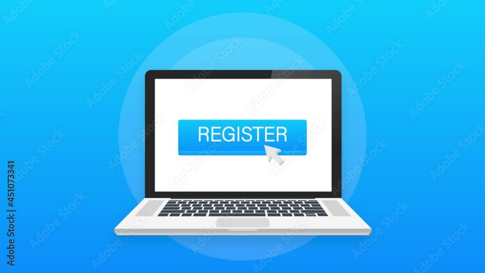 Register now with cursor button. Internet icon. Pointer click icon. Motion graphics.