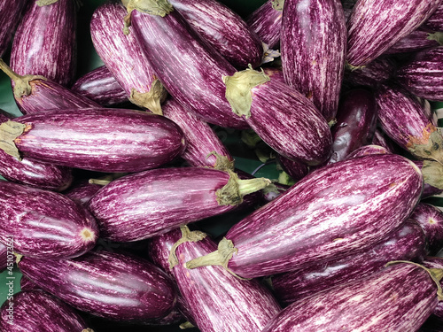 Violet eggplants close up.