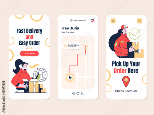 Delivery tracking order mobile app vector flat modern design