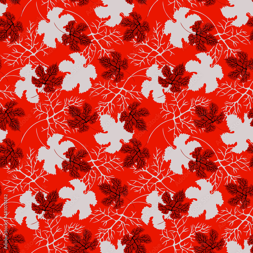 Seamless background with autumn maple leaves in bright, juicy colors. Vector illustrations for wallpaper design, fabric, tile print, decor, packaging, linen products, trendy decoration materials Seamless background with autumn maple leaves in bright, juicy colors. Vector illustrations for wallpaper design, fabric, tile print, decor, packaging, linen products, trendy decoration materials