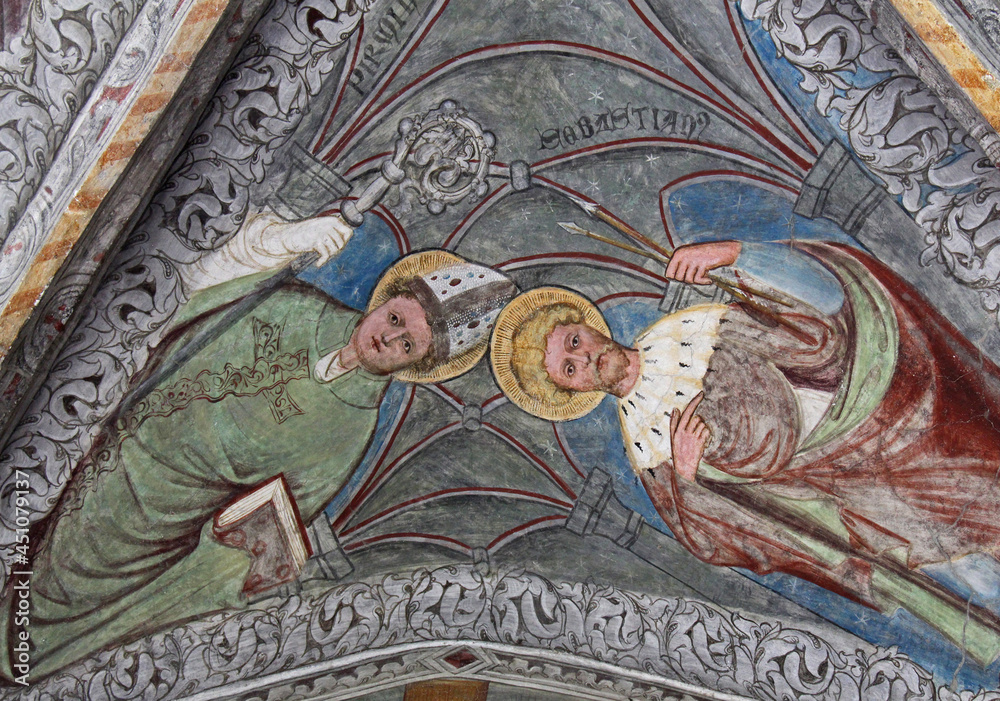 i Santi Sebastiano e Pirminio; affresco nel chiostro del Duomo di Bressanone