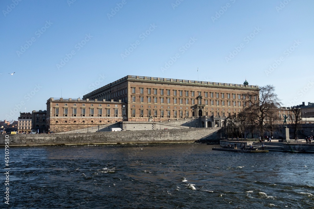 Fototapeta premium Building of Stockholm Royal Palace complex viewed from Stromgatan. It is the official residence.