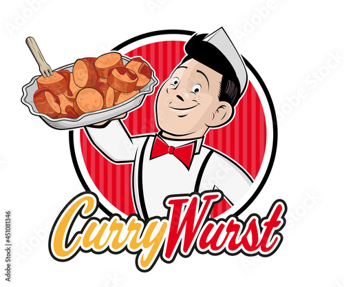 currywurst restaurant logo retro cartoon