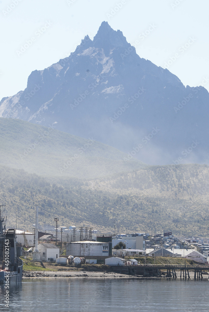 Lapataia bay landscape, Tierra del Fuego. Landscape of the Atlantic Ocean in Ushuaia, Argentina  landmark.