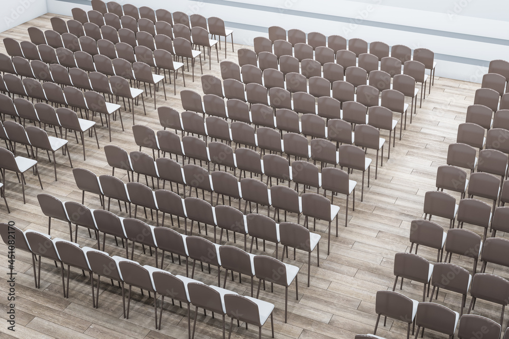 Fototapeta premium Top view of auditorium seats on wooden floor. 3D Rendering.