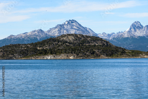 Lapataia bay landscape, Tierra del Fuego. Landscape of the Atlantic Ocean in Ushuaia, Argentina landmark.