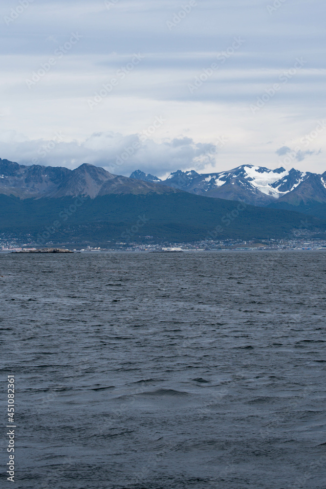 Lapataia bay landscape, Tierra del Fuego. Landscape of the Atlantic Ocean in Ushuaia, Argentina landmark. Lapataia bay landscape, Tierra del Fuego. Landscape of the Atlantic Ocean in Ushuaia, Argentina landmark.