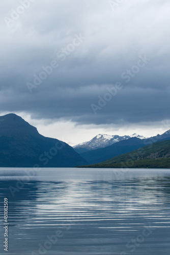 Lapataia bay landscape, Tierra del Fuego. Landscape of the Atlantic Ocean in Ushuaia, Argentina landmark.