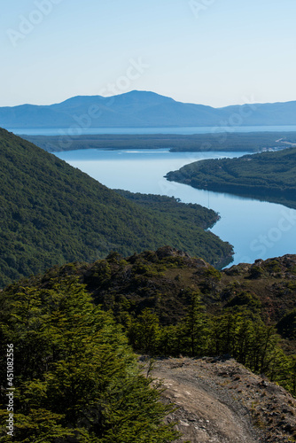 Lapataia bay landscape, Tierra del Fuego. Landscape of the Atlantic Ocean in Ushuaia, Argentina landmark.