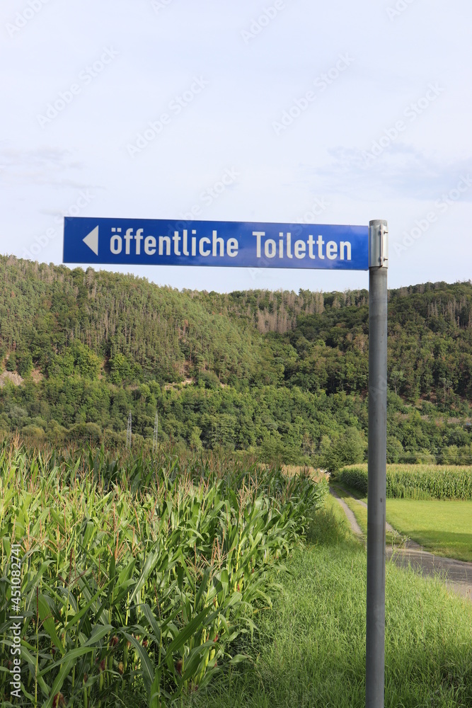 Fototapeta premium Wegweiser: öffentliche Toiletten. Schild WC.