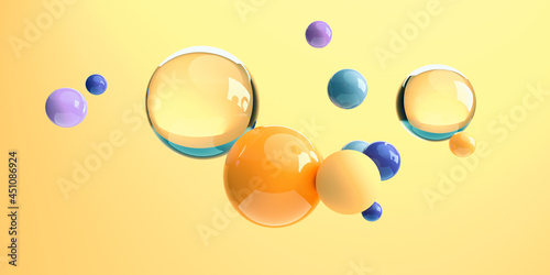3D render of floating different size of spheres