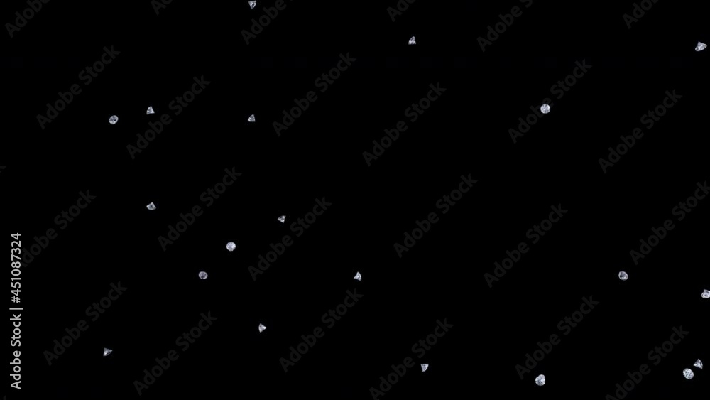 Shiny diamonds exploding on transparent alpha channel background.