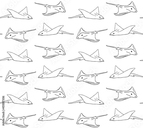 Vector seamless pattern of hand drawn doodle sketch skate fish devil fish isolated on white background