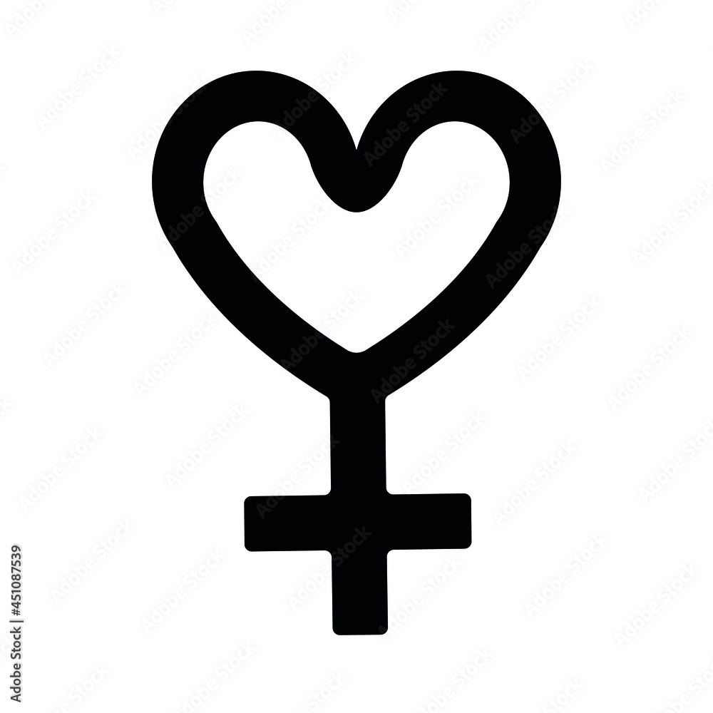 Vector flat woman venus symbol with heart isolated on white background Vector flat woman venus symbol with heart isolated on white background