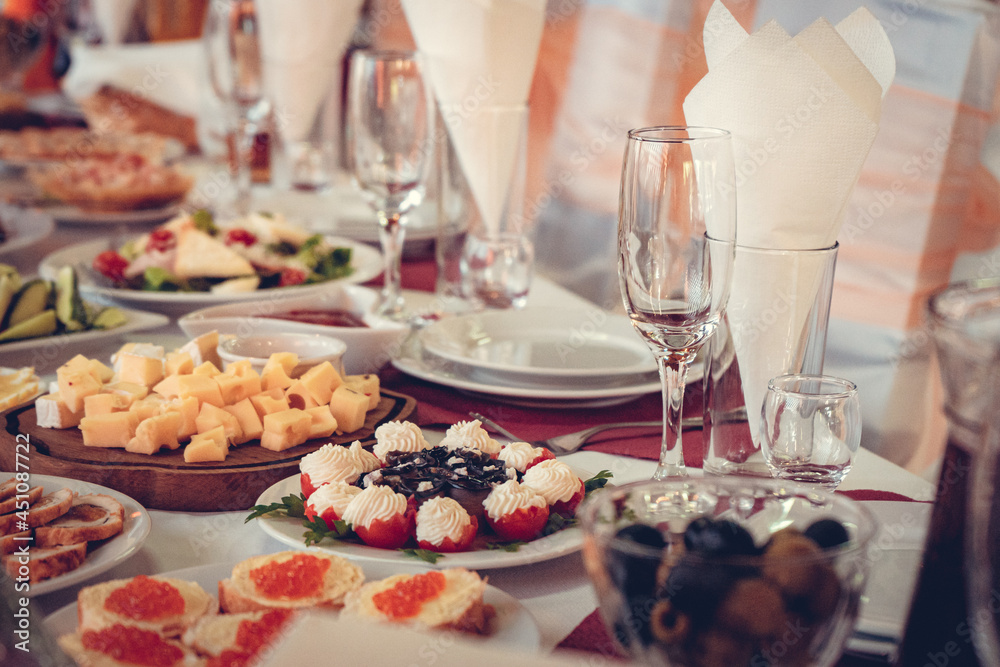 Festive table setting consisting of a variety of delicious dishes