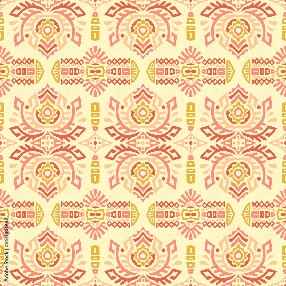 Abstract Ethnic Vector Seamless Pattern. Trendy boho tile. African textile design. Scandinavian ornament. Perfect for wallpaper, cloth, wrapping paper and other endless fill.