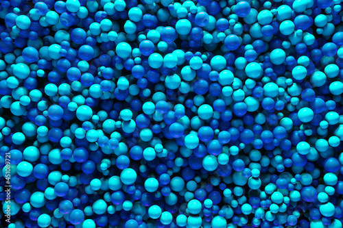 3d blue bubbles spheres, creative background. Mock up abstract geometric wallpaper, plastic realistic balls. Illustration of glossy balls.