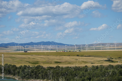 Wind turbines along the highways of southern Alberta Canada