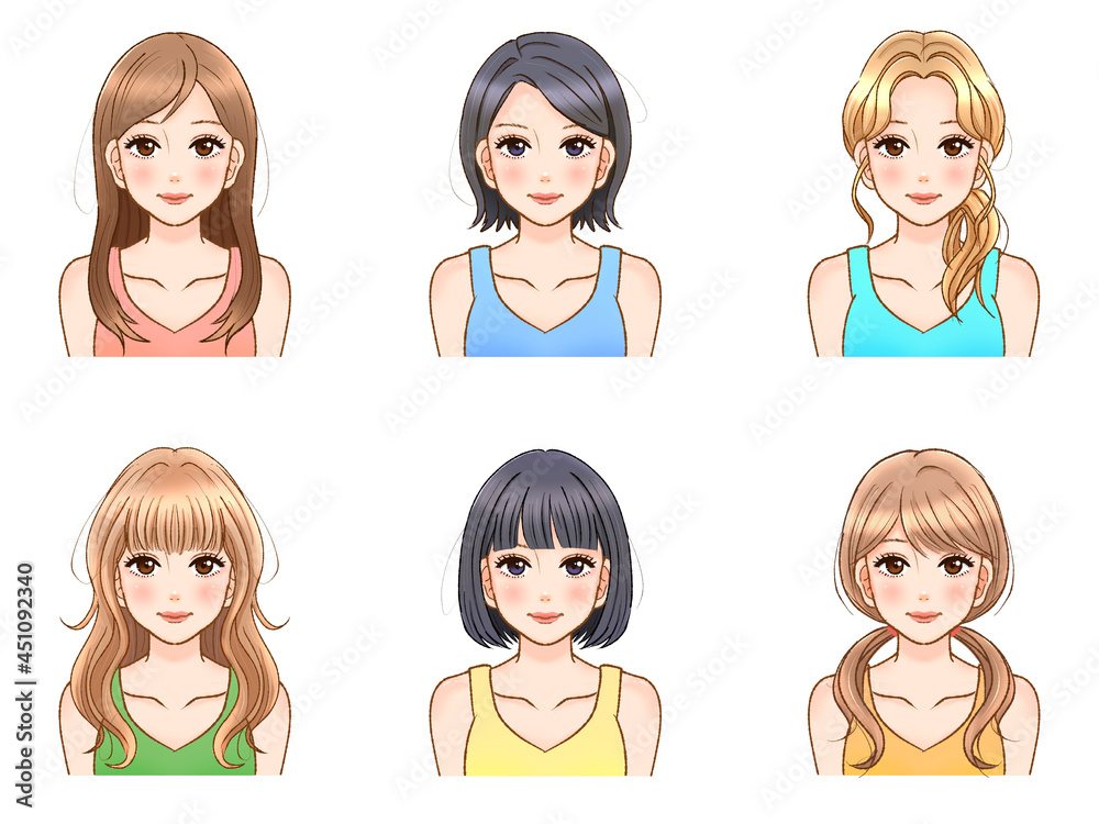 女性の髪型イラスト素材セット4 Stock Illustration Adobe Stock