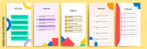 Set collection of to do check list blank daily or weekly planner. Suitable for print and web, social media story stories banner, diary, notebook template layout with file document geometric pattern