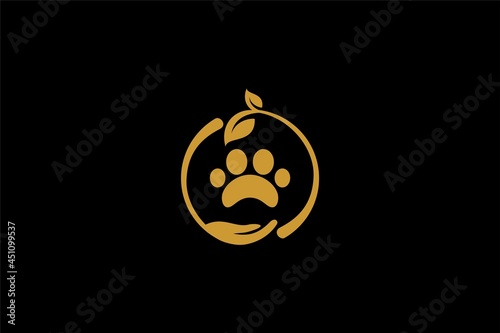 Green leaf logo design. Bio natural sign vector. Circle footprint icon design.