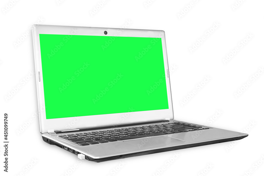 laptop computer with green screen isolated on white background. Mockup laptop computer with green screen isolated on white background. Mockup