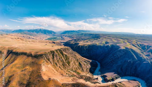 The spectacular geological landscape of the Kuokesu Grand Canyon,Xinjiang,China.Aerial view. photo