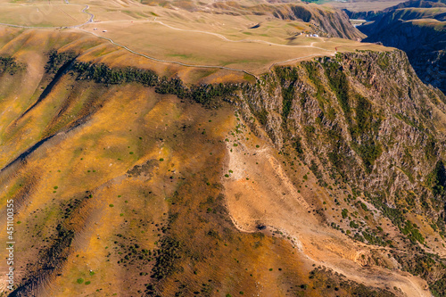 The spectacular geological landscape of the Kuokesu Grand Canyon,Xinjiang,China.Aerial view. photo