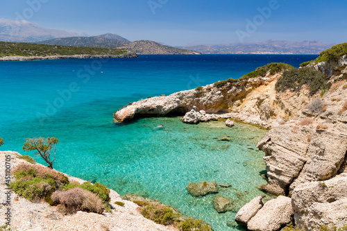 Crystal clear warm waters and beaches in summer (Voulisma Beach, Crete, Greece)