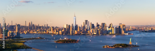 Photography New York City Manhattan Skyline with Freedom Tower at Sunset