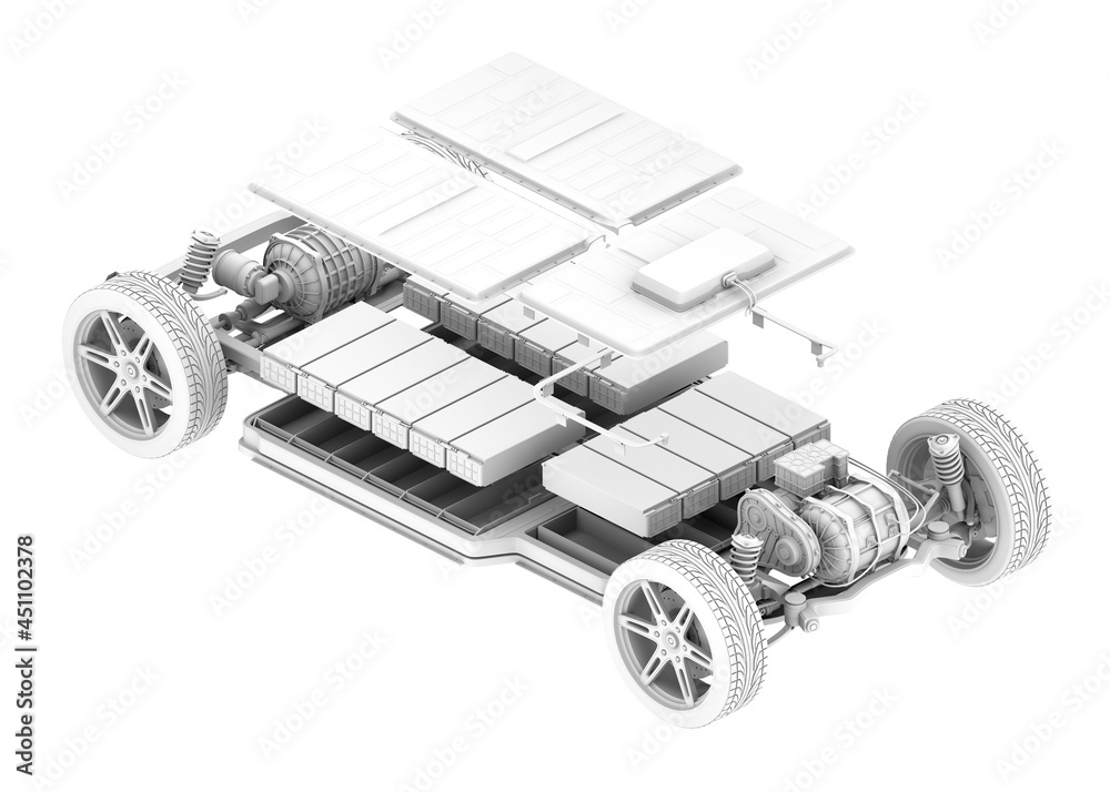 Explode view of electric vehicle chassis equipped with battery pack