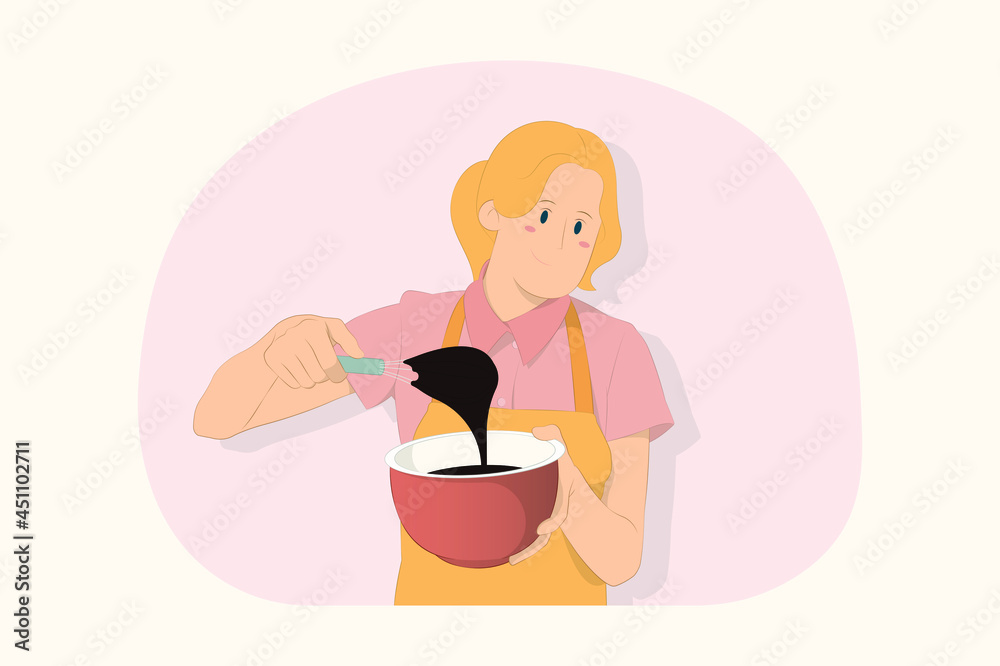 Young chef cook baker woman cooking food process concept Young chef cook baker woman cooking food process concept