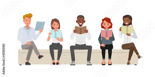 Collection of Man and woman reading books. People character vector design.