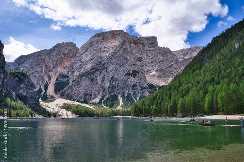 dolomitesm landscape  italy lake di braies .