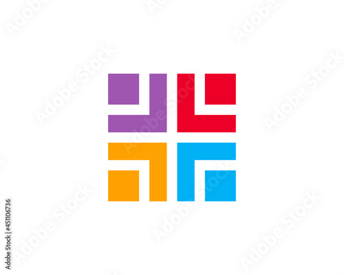 People, connection logo. Group of four persons in square