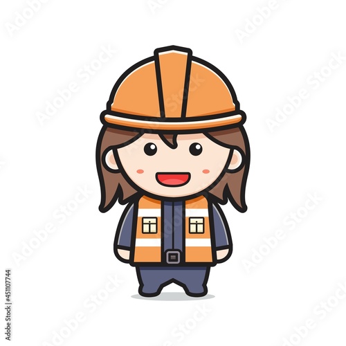 Cute girl miner cartoon icon vector illustration